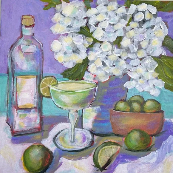 Colorful Hand Painted Tropical  Margarita Time Wall Art in Acrylic Contemporary - Picture 3 of 6